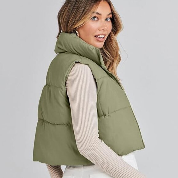 Cropped Puffer Vest Pea Green Women XL - Picture 5 of 12